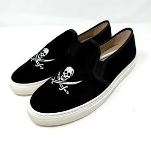 Jon Josef Bari Slip-on Sneaker Shoes Black Velvet Jolly Roger Skull Pirate 41‎